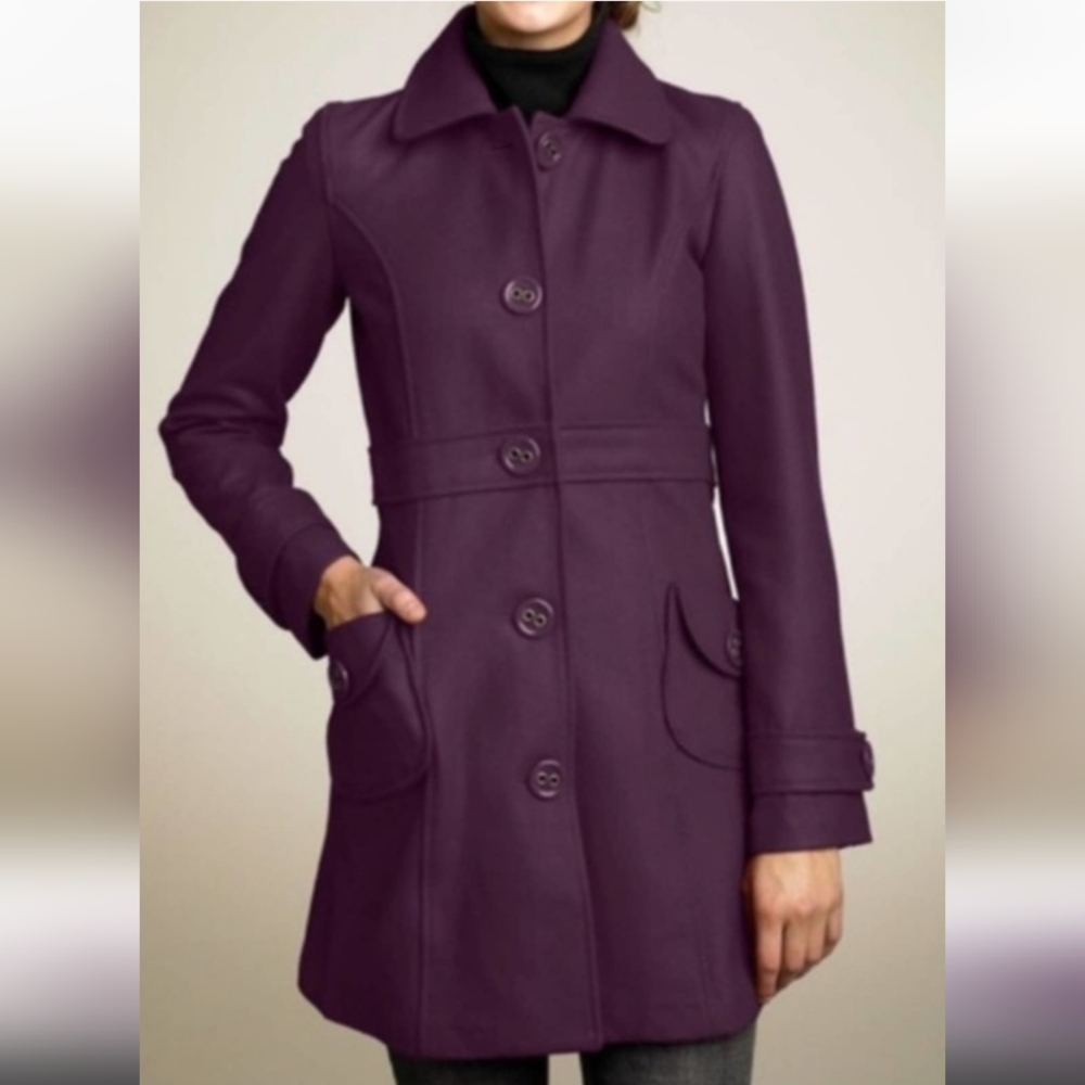 Tulle purple wool blend coat button accents size medium